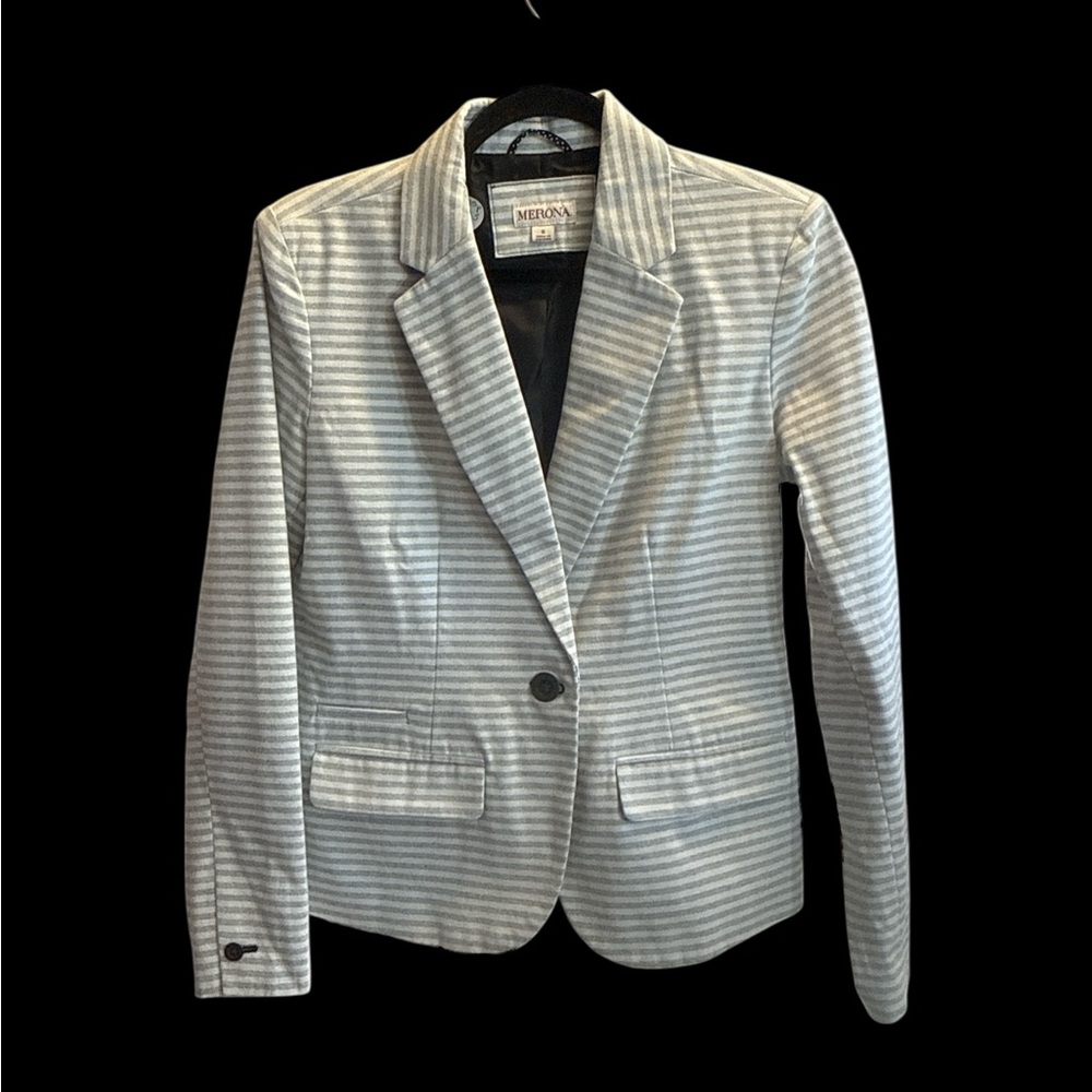 Merona Gray and White Striped Women's Blazer - Picture 2 of 9